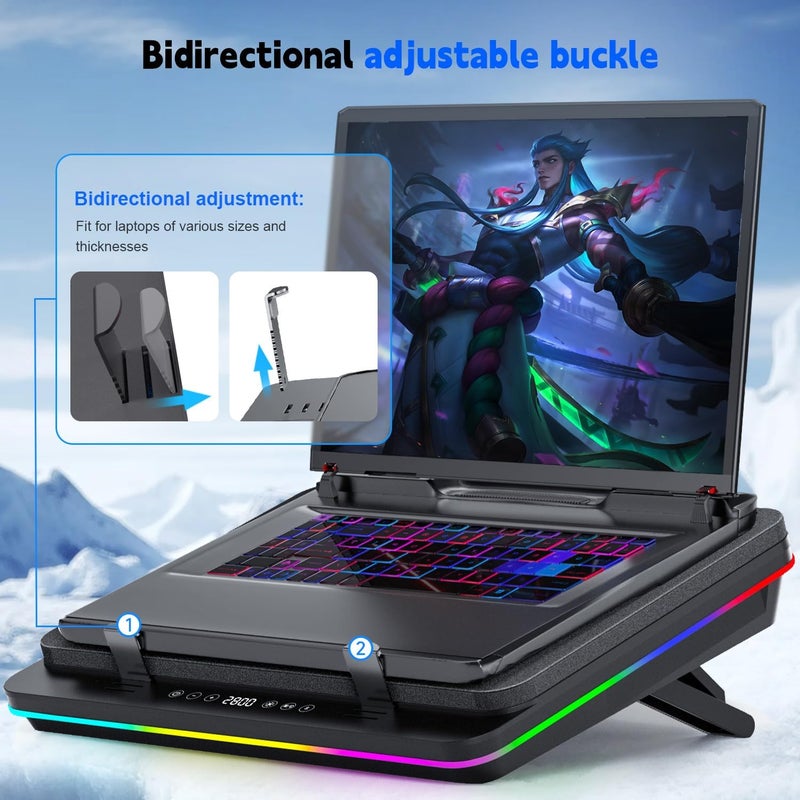 IETS GT600 RGB Laptop Cooling Pad Equipped with Gigantic Turbo-Fan（5.5inch Diameter）,Sealed Foam for Rapid Cooling Gaming Laptop,14.1-19.3 inch Laptop Cooler with 3-Port USB Hub,Dust Filter - Image 5